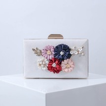 White Bags for Women Bridal Clutch Designer Purse Flower Decoration   Handbags C - £86.34 GBP