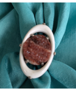 Anello Ovale Druze Fumoso Marrone Quarzo Smalto Bianco 925 Sterling Arge... - $2,092.21 MXN