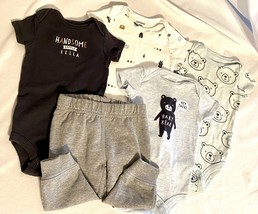 Carters 6 Months Lot 4 Bodysuits Handsome Fella Baby Bear And Gray Pants - £10.86 GBP