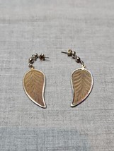 Vintage Brown Autumn Leaf Dangle Drop Earrings, Silver Tone Edge, - £7.52 GBP