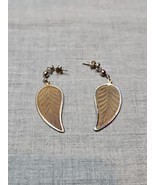Vintage Brown Autumn Leaf Dangle Drop Earrings, Silver Tone Edge, - £7.45 GBP