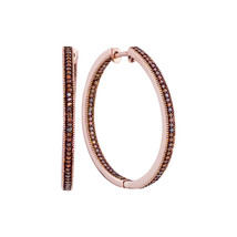 10k Rose Gold Womens Round Red Color Enhanced Diamond Hoop Fashion Earrings 1/2 - £641.78 GBP