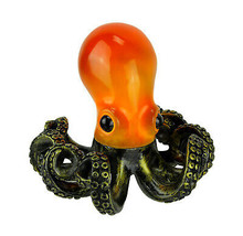 Orange and Antique Bronze Coastal Art Octopus Coiled Tentacles Accent Lamp Small - £39.14 GBP