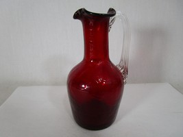 Pilgrim Miniature Crackle Glass Pitcher Bud Vase Cranberry - £10.07 GBP