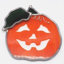 Fatto a Mano Vetrata Colorata Arte Halloween Zucca Jack o&#39; Lantern - £54.22 GBP