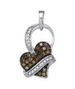 10k White Gold Round Brown Color Enhanced Diamond Heart Love Pendant 1/3 - £159.56 GBP