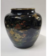 Andrea by Sadek Black Floral 8&quot; Vase Gold Birds Flared Pot Quail - £19.16 GBP