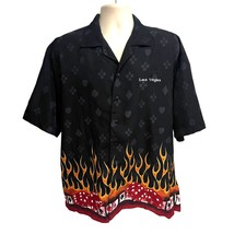 Las Vegas Vintage 90s Black Graphic Rockabilly Button Up Shirt XL Dice Flames - £31.15 GBP
