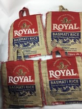 Lot of 5 Royal Basmati Burlap Rice Bags Totes Red Tan Handles, Zippers! - $24.74