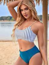 Beach Fashion Women&#39;s Chic High Waist Split Vacation Bikini Striped Beac... - £15.37 GBP