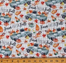 Cotton Pumpkins Farm Fresh Fall Trucks Plaid Fabric Print by the Yard D514.50 - £7.88 GBP