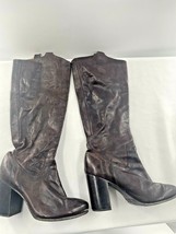 Frye Carson Women’s Dark Brown Distressed Leather Mid Heels Tab Boots Sz US 7 M  - £54.52 GBP