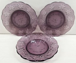 3 Princess House Fantasia Amethyst Luncheon Plates Set Floral Scallop Di... - $56.30