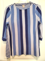 Chico&#39;s Women&#39;s 1 Med Long Sleeve Gray Blue Striped Boho Tunic Shirt Top - £20.46 GBP