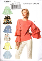 Vogue V9243 Misses 6 to 14 Casual Long Sleeve Tops Uncut Sewing Pattern - $18.50