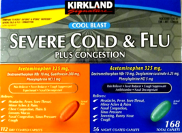 Kirkland Signature Severe Cold &amp; Flu Plus Congestion 168 Caplets EXP 04/... - $13.88