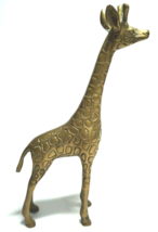 Vintage Solid Brass Giraffe Statue Figurine Free Standing Retro Decor 9&quot; Tall - $19.77