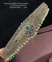 Indian Bollywood Style Gold Plated Kamar Bandh Waist Belt CZ Emerald Jew... - £190.29 GBP