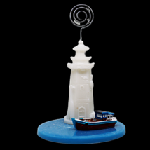 White Lighthouse / red boat photo holder, For Pic, Memo, Recipe, Busines... - $12.00