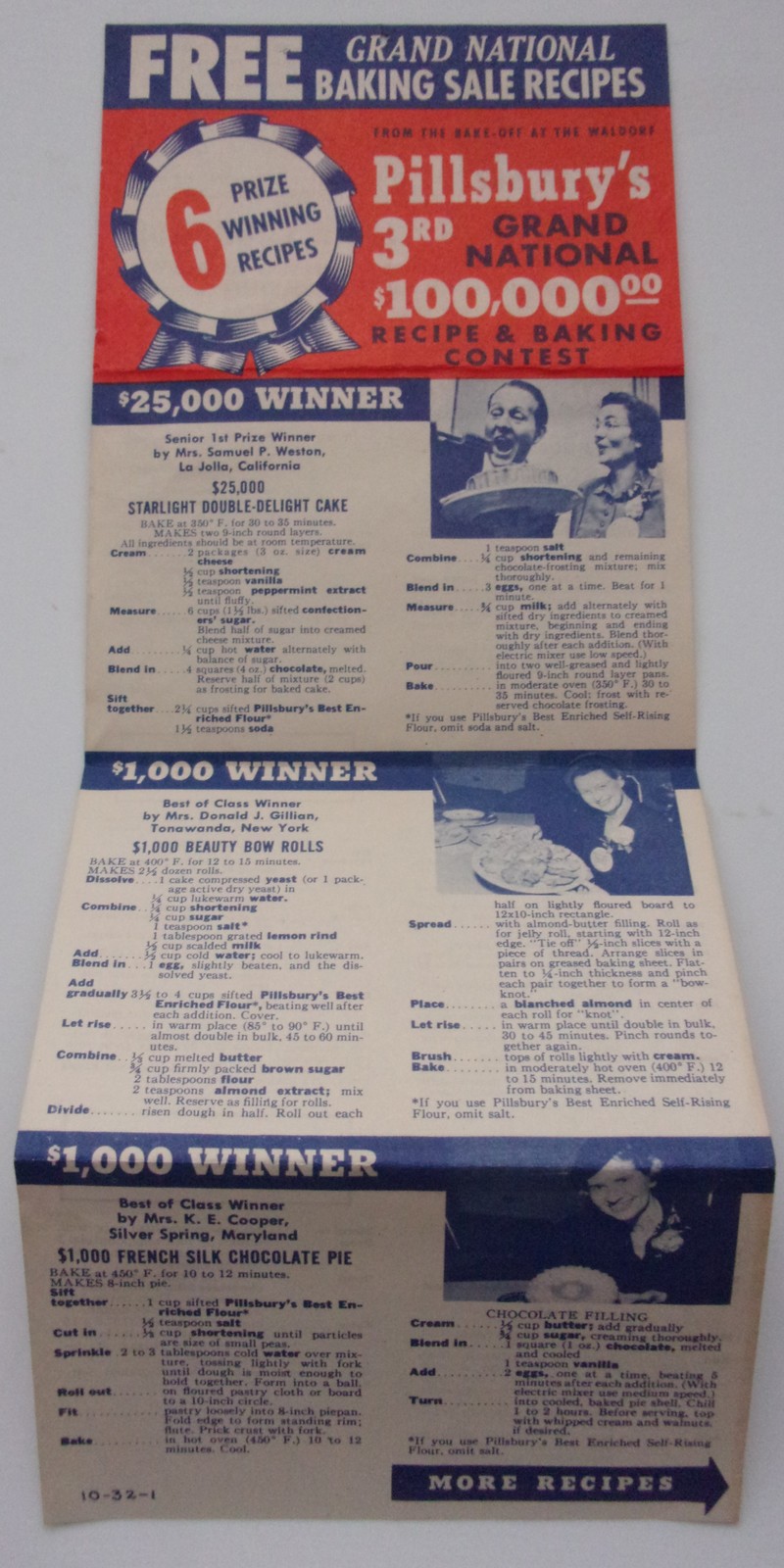 Vintage Pillsbury 3rd Grand National Baking Sale Six Recipes Order Form ... - $1.99