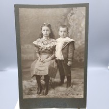 Antique Millers Studio Cabinet Card, Brother and Sister in Victorian Finery - £16.49 GBP
