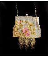 Antique  French cut steel  Fringe Rose purse -Silver Flapper handbag - v... - $175.00