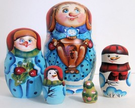 5pcs Hand Painted Russian Nesting Doll Snowmen - £67.81 GBP