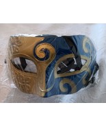 RETRO MASQUERADE MARDI GRAS  HALLOWEEN MASK GOLD &amp; BLUE WITH BLACK TIES NEW - $7.91