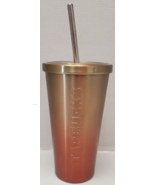 2014 Starbucks 16 oz. Stainless Steel Tumbler with Straw Red/Gold Cup Lid - $19.87