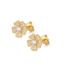 Round Simulated Diamond Flower Stud Earrings 14K Yellow Gold Plated Silv... - $47.74