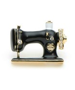 SEWING MACHINE BROOCH 1.4&quot; Gold Black Enamel Pin Rhinestone DIY Arts Cra... - €3,42 EUR