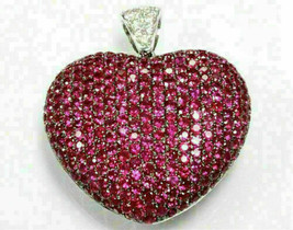 2.50 Ct Round Cut Red Ruby &amp; Diamond Heart Pendant Women&#39;s 14k White Gold Finish - £155.24 GBP