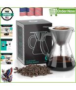 Eco-Friendly 14 oz Pour Over Coffee Maker - Glass Carafe &amp; Steel Mesh Fi... - $72.72 CAD