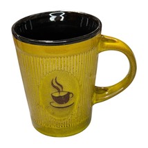 Vintage Yellow Ribbed Ceramic Tea/Coffee Mug Black Interior with Spoon H... - £11.66 GBP