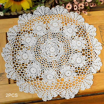 White Crochet Cotton Lace Table Placemats Doilies 2pcs/set 15 inch - £19.02 GBP
