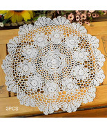 White Crochet Cotton Lace Table Placemats Doilies 2pcs/set 15 inch - $32.39 CAD