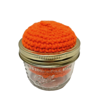 Vintage Handmade Glass Ball Mason Jar Crocheted Pin Cushion Orange 3.5 x... - £9.76 GBP