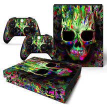 For Xbox One X Skin Console &amp; 2 Controllers Groovy Neon Skull Decal Vinyl Wrap - £11.19 GBP