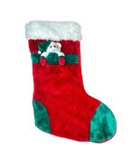 Vtg Goffa Large Plush Christmas Stocking with White 3D Teddy Bear 28&quot; Re... - $42.56