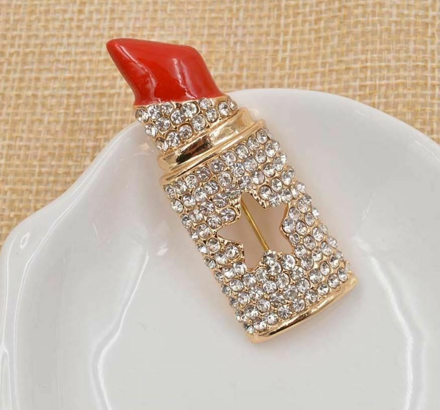 Primary image for Vintage Look Gold Plated CELEBRITY LIPSTICK Brooch Suit Coat Broach Cake Pin Z4
