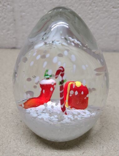 Vintage CHRISTMAS GIFT STOCKING PAPERWEIGHT  CRYSTAL GLASS Red White Cle... - £14.92 GBP