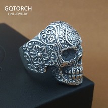 Real Pure 925 Sterling Silver Gothic Skeleton Rings For Men Punk Rock Rose Flowe - £60.24 GBP