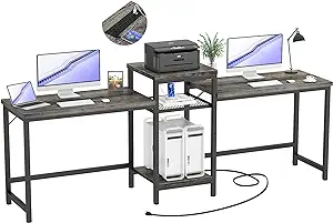 Two Person Desk, Home Office Desk With Power Outlet And Printer Stand, Double Co - £260.86 GBP