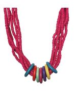 Vintage Multi-Strand Pink Beaded Necklace Colorful Disc Boho Retro State... - $29.11