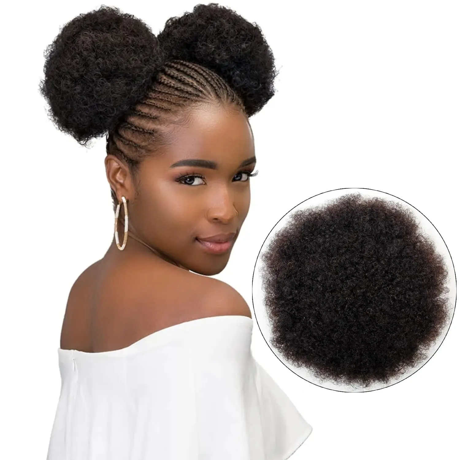 Afro Puffs Drawstring Ponytail Hair Bun Human Hairpieces Updo Hair Puff Short - £16.04 GBP