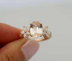 2.00Ct Oval Cut Peach Morganite Floral Side Engagement Ring 14k Rose Gold Finish - £74.83 GBP