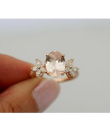 2.00Ct Oval Cut Peach Morganite Floral Side Engagement Ring 14k Rose Gol... - $130.53 CAD