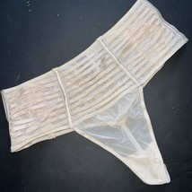 NWT Victoria&#39;s Secret S, HIGH-WAIST THONG panty strappy Light BEIGE MESH - $39.59