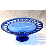 HUGE Czech Art Glass 16&quot; Footed Bowl - Cobalt Blue Closed Colonial Lace ... - $143.34