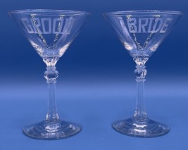 Bride &amp; Groom Wedding Toasting Martini Glasses. *Pre-Owned* - $18.59